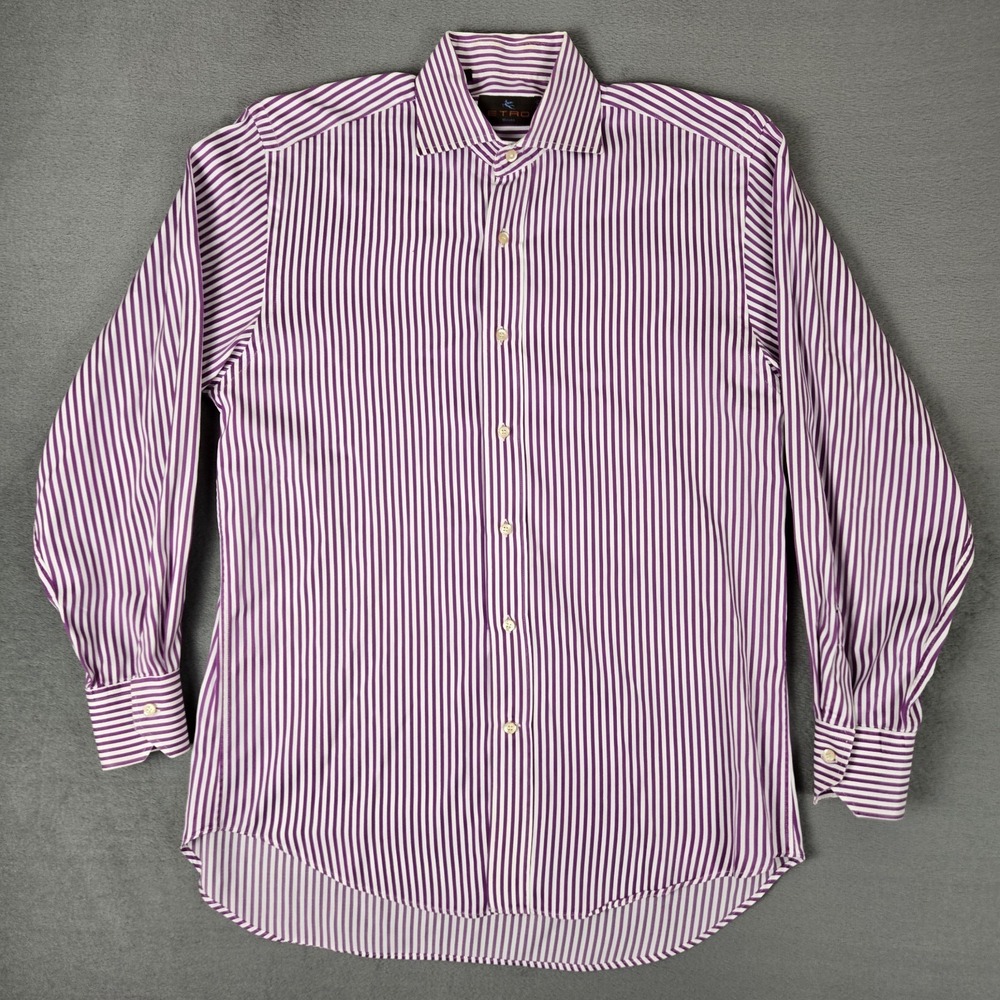 Etro Milano Shirt Mens 39 Dress Button Up Striped Long Sleeve Made in Italy